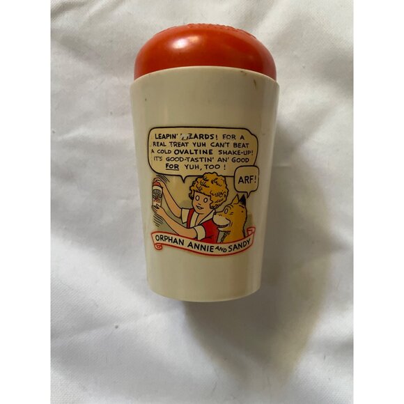 Vintage Orphan Annie & Sandy Ovaltine Shake-Up Mug Red Lid - Picture 1 of 7